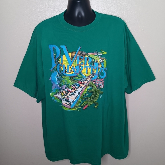 Tee Jays Other - Vintage 1990 Men’s One Size River Charters Deep South 90s Green Relax Baggy Tee